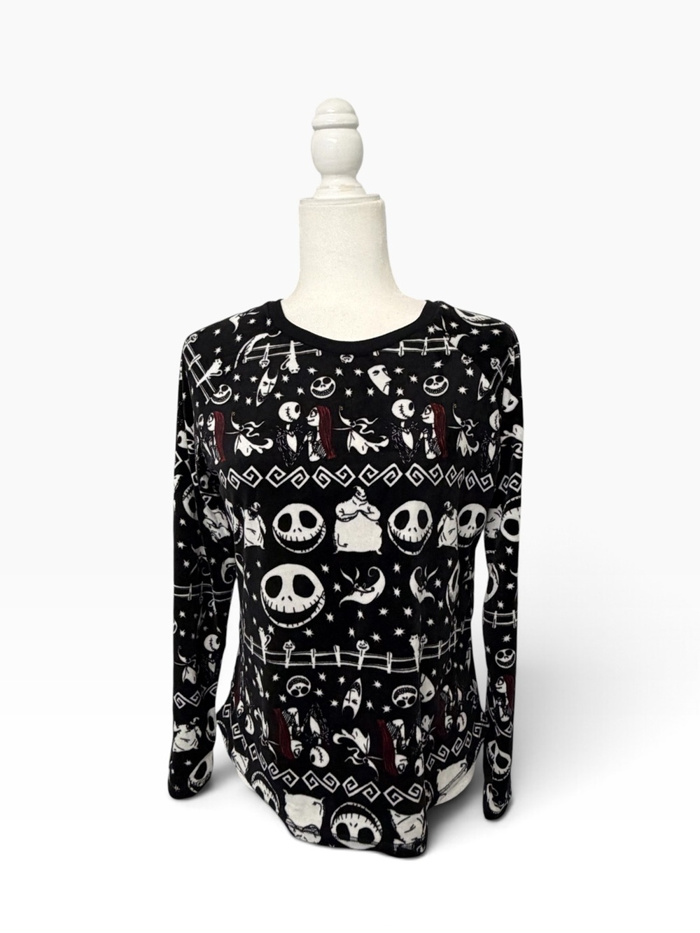 Disney Black Jack Skellington Crewneck Top with White & Dark Red Accents